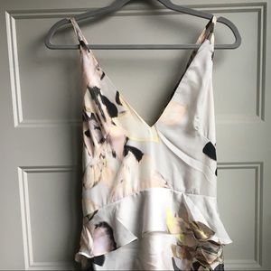 Blurred Floral Flouncy Silky Backless Midi Dress